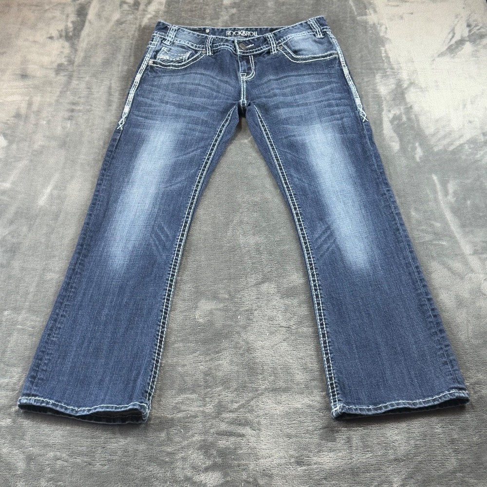Rock & Roll Cowgirl Women Size 31 Low Rise Bootcut Jeans Dark Wash W1-2041